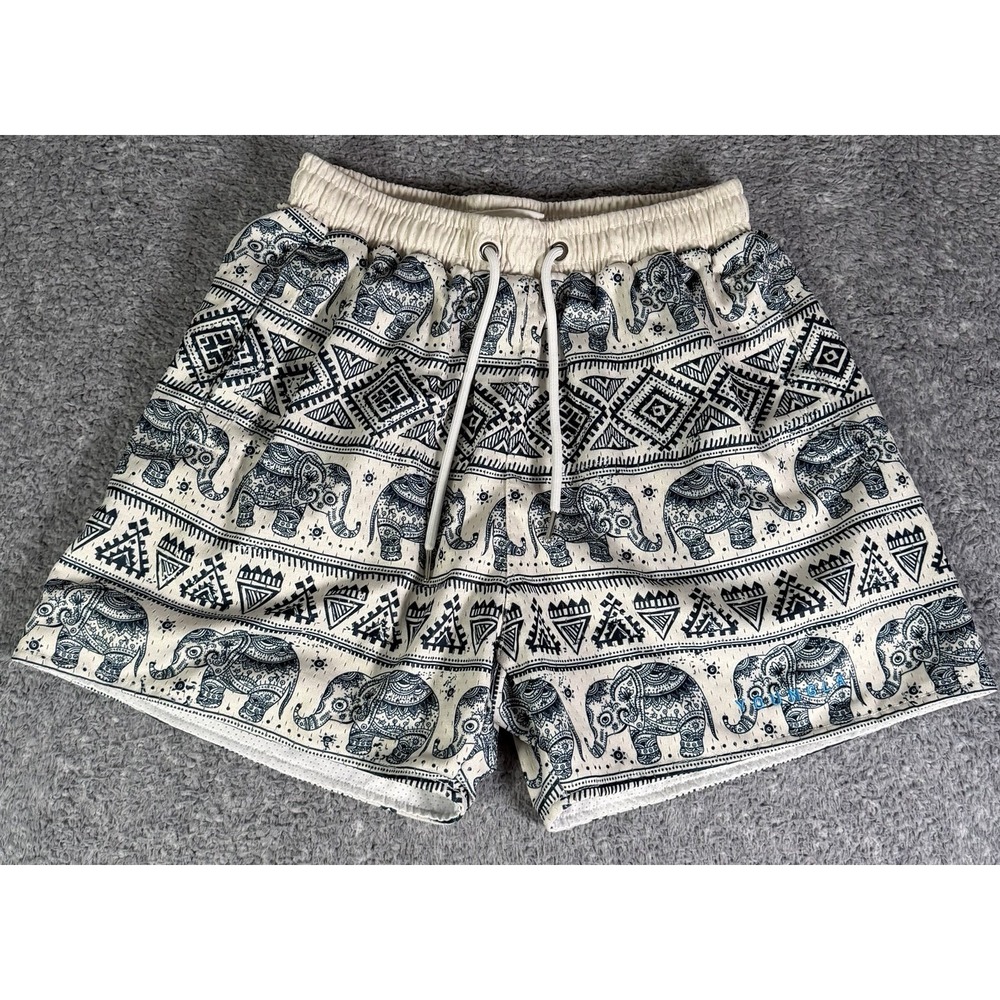 YOUNG LA Shorts Men's Small 4" Inseam Elephant Asian Tribal All Over Print Mesh - Picture 1 of 8